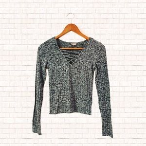 Lace up Long Sleeve Top • Cape Juby Strappy V-neck Juniors Small Gray NWT OBO